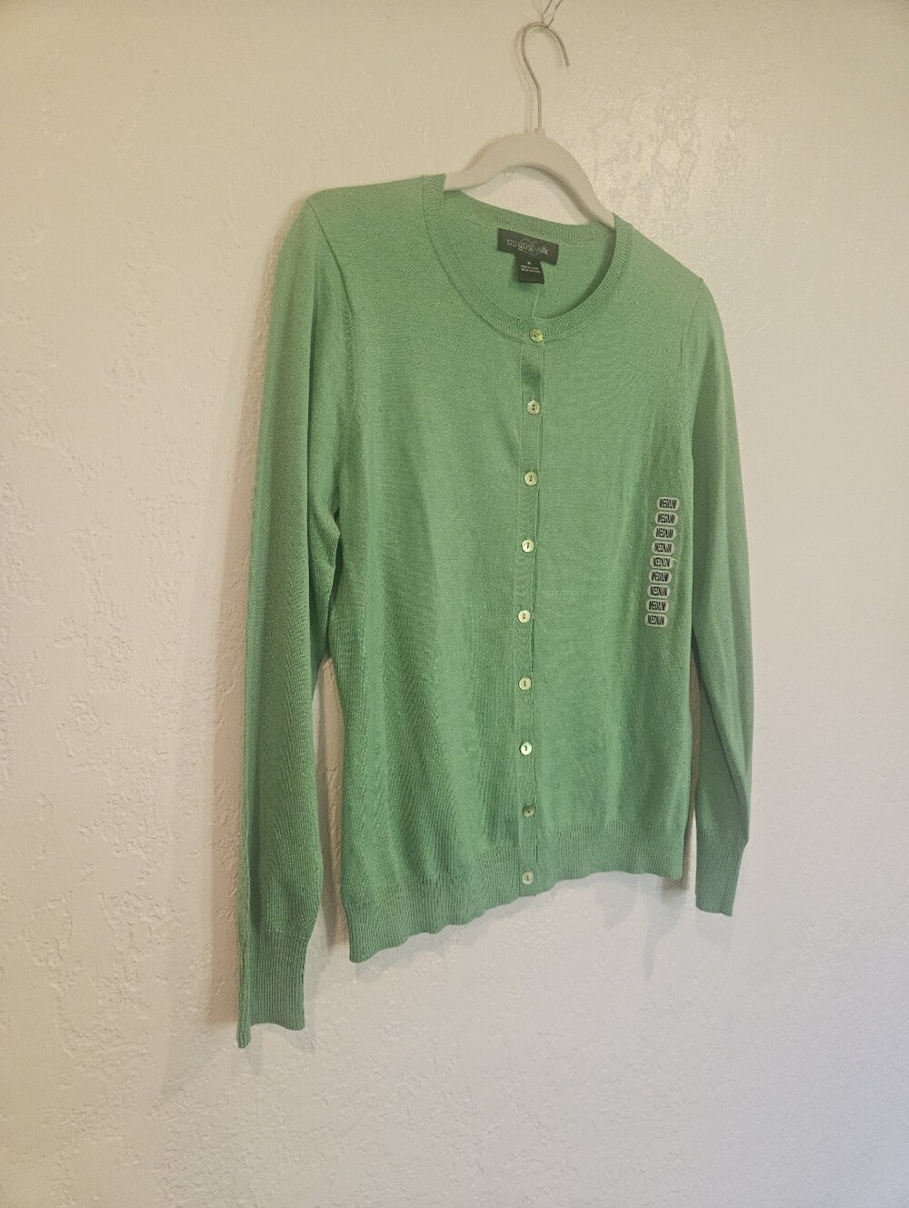 NWT August Silk Cardigan Womens Large Silk Blend Button Up Green Lightweight New